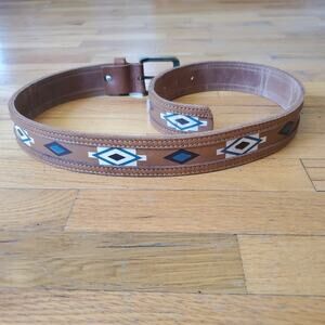 LoveStrength Painted Genuine Leather Hip Belt Tan Aztec Boho Southwestern NEW
